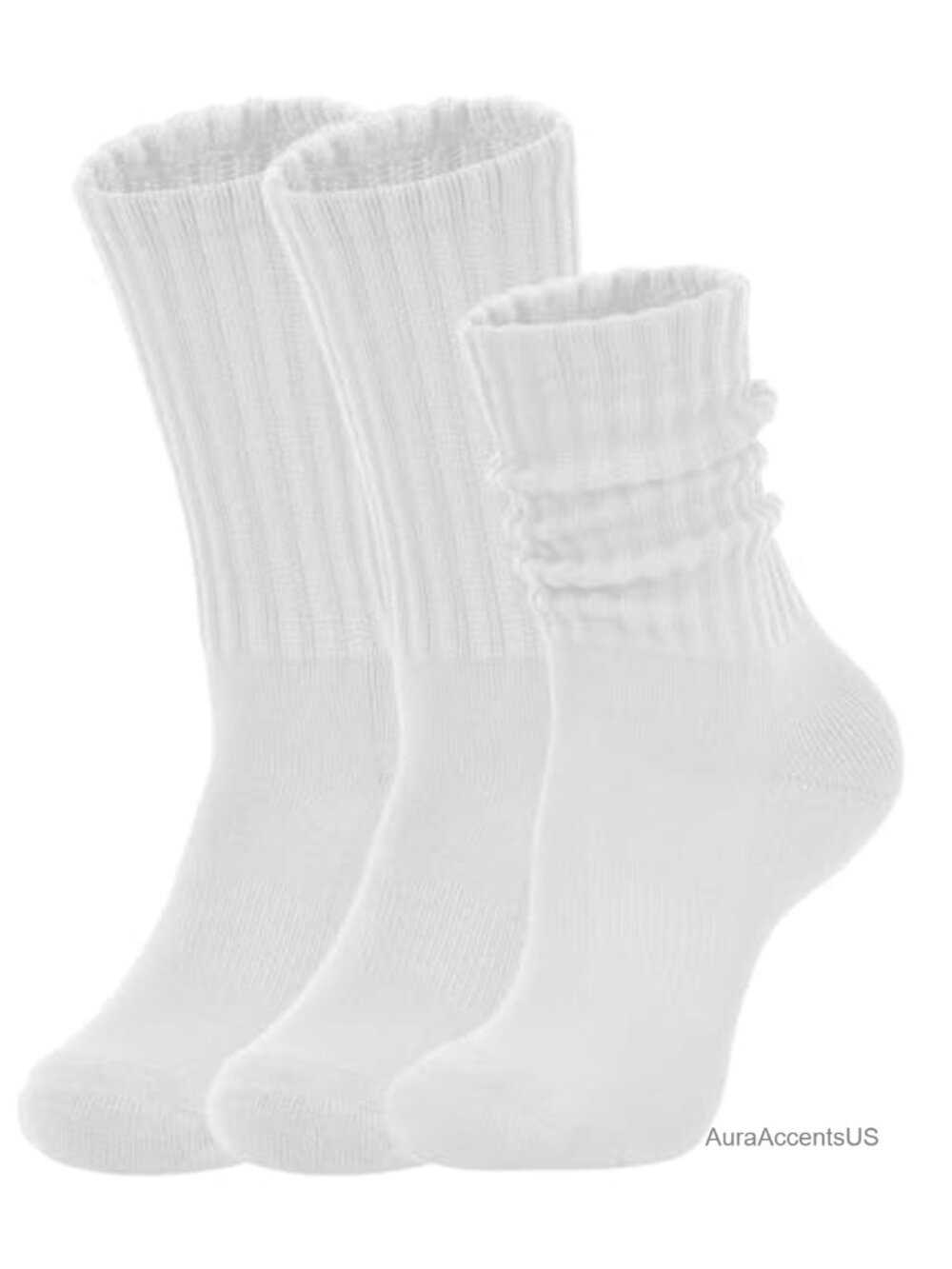 Women's Slouch Crew Socks Retro Solid Scrunch Boot Chunky Ribbed Cozy Cotton 3